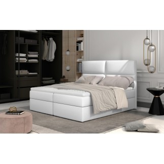 Ensemble boxspring complet tête de lit + sommiers + matelas + surmatelas AMARIS de VENESETTI - simili cuir blanc - 180x200 cm