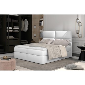 Ensemble boxspring complet tête de lit + sommiers + matelas + surmatelas AMARIS de VENESETTI - simili cuir blanc - 180x200 cm