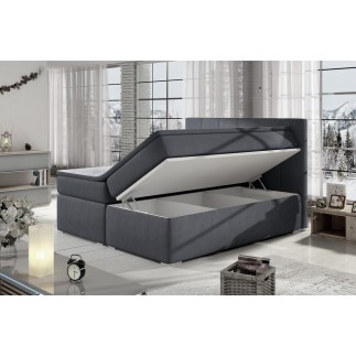 Ensemble boxspring complet tête de lit + sommiers + matelas + surmatelas BORIS de VENESETTI - tissu luxe gris foncé - 140x200 cm