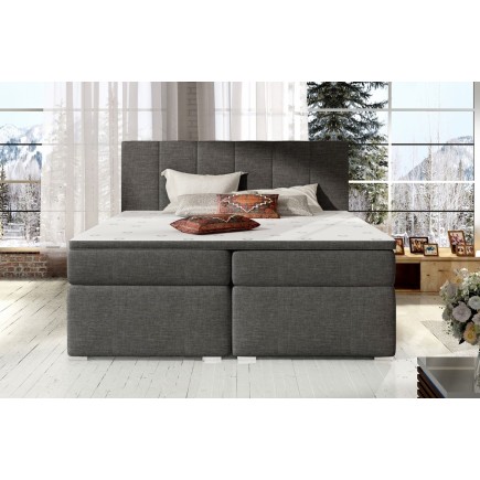 Ensemble boxspring complet tête de lit + sommiers + matelas + surmatelas BORIS de VENESETTI - tissu luxe gris foncé - 160x200 cm