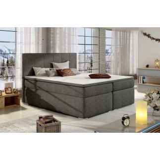 Ensemble boxspring complet tête de lit + sommiers + matelas + surmatelas BORIS de VENESETTI - tissu luxe gris foncé - 160x200 cm