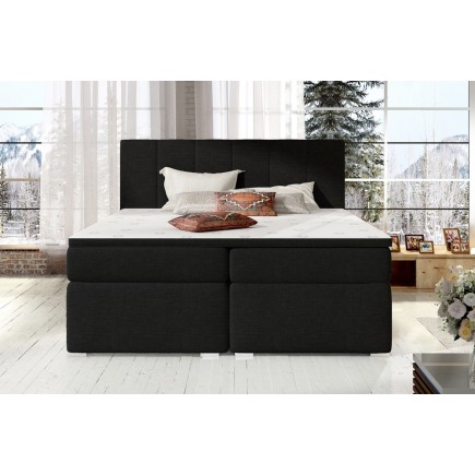 Ensemble boxspring complet tête de lit + sommiers + matelas + surmatelas BORIS de VENESETTI - tissu luxe noir - 140x200 cm