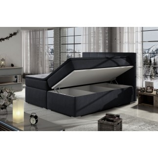 Ensemble boxspring complet tête de lit + sommiers + matelas + surmatelas BORIS de VENESETTI - tissu luxe noir - 140x200 cm