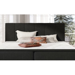 Ensemble boxspring complet tête de lit + sommiers + matelas + surmatelas BORIS de VENESETTI - tissu luxe noir - 160x200 cm