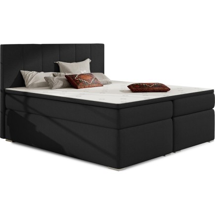 Ensemble boxspring complet tête de lit + sommiers + matelas + surmatelas BORIS de VENESETTI - tissu luxe noir - 180x200 cm