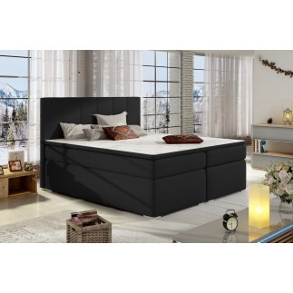Ensemble boxspring complet tête de lit + sommiers + matelas + surmatelas BORIS de VENESETTI - tissu luxe noir - 180x200 cm