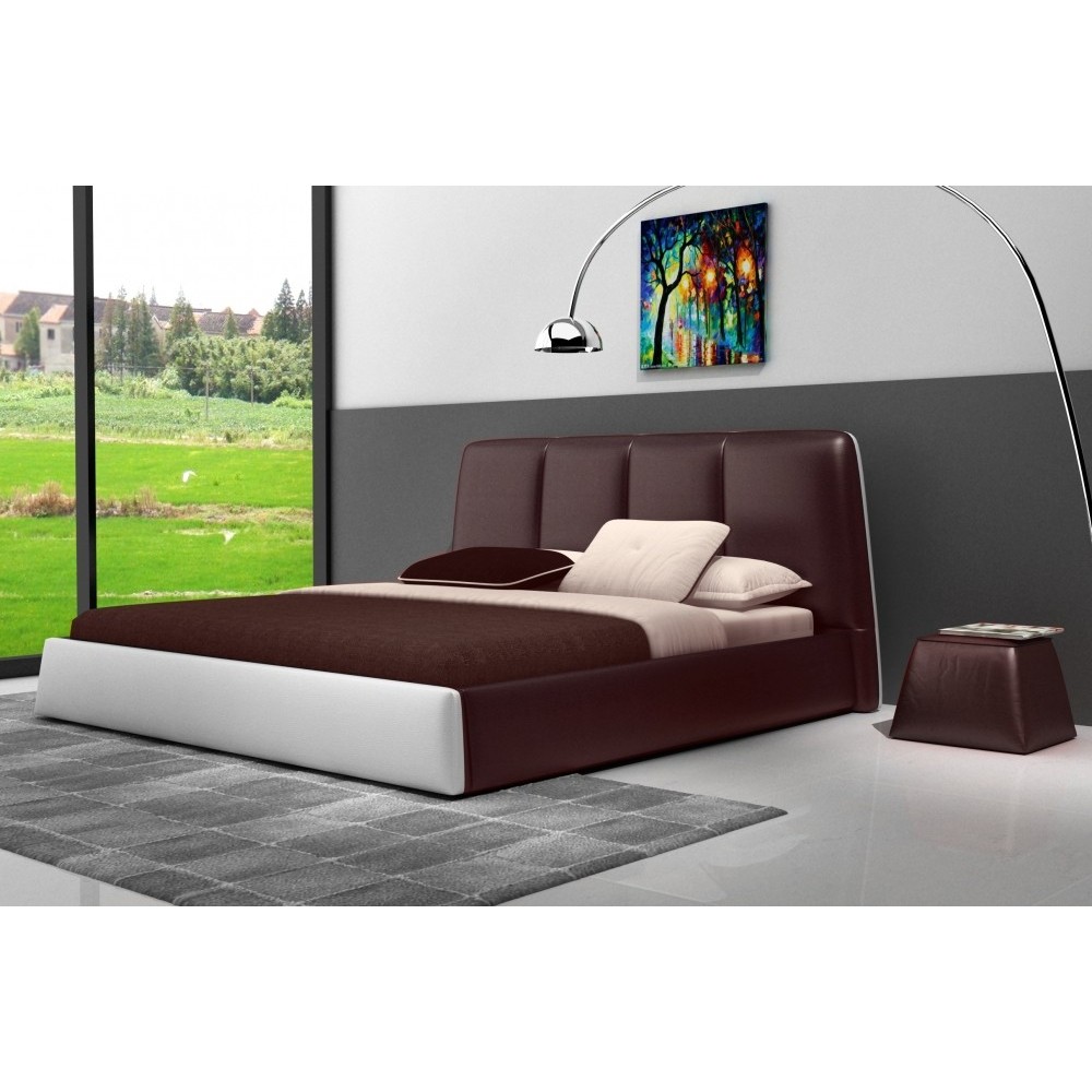 Lit design en cuir italien de luxe VERDI, chocolat et blanc, 180x200 Lit design en cuir italien de luxe VERDI, chocolat et blanc, 180x200