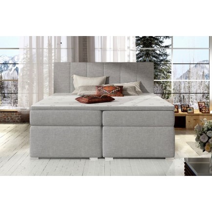 Ensemble boxspring complet tête de lit + sommiers + matelas + surmatelas BORIS de VENESETTI - tissu luxe gris clair - 160x200 cm