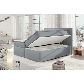 Ensemble boxspring complet tête de lit + sommiers + matelas + surmatelas BORIS de VENESETTI - tissu luxe gris clair - 160x200 cm