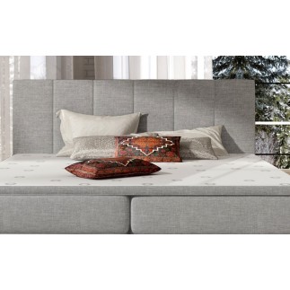 Ensemble boxspring complet tête de lit + sommiers + matelas + surmatelas BORIS de VENESETTI - tissu luxe gris clair - 160x200 cm