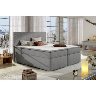 Ensemble boxspring complet tête de lit + sommiers + matelas + surmatelas BORIS de VENESETTI - tissu luxe gris clair - 160x200 cm