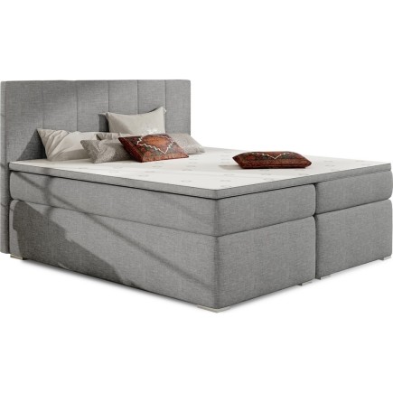 Ensemble boxspring complet tête de lit + sommiers + matelas + surmatelas BORIS de VENESETTI - tissu luxe gris clair - 180x200 cm