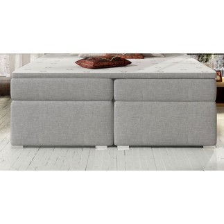 Ensemble boxspring complet tête de lit + sommiers + matelas + surmatelas BORIS de VENESETTI - tissu luxe gris clair - 180x200 cm
