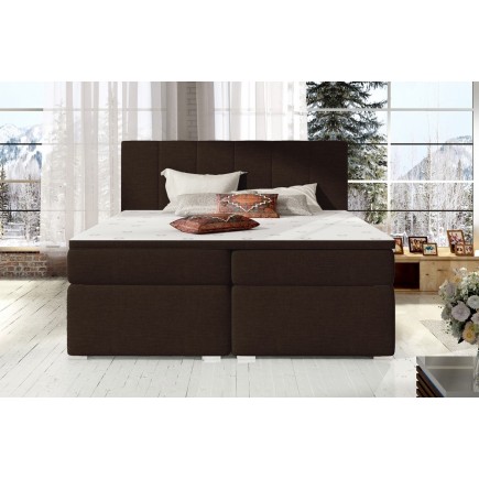 Ensemble boxspring complet tête de lit + sommiers + matelas + surmatelas BORIS de VENESETTI - tissu luxe chocolat - 140x200 cm