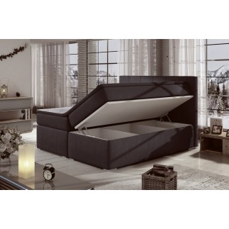 Ensemble boxspring complet tête de lit + sommiers + matelas + surmatelas BORIS de VENESETTI - tissu luxe chocolat - 140x200 cm
