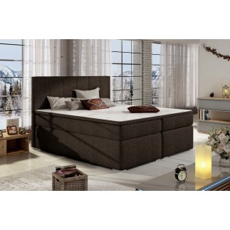 Ensemble boxspring complet tête de lit + sommiers + matelas + surmatelas BORIS de VENESETTI - tissu luxe chocolat - 140x200 cm