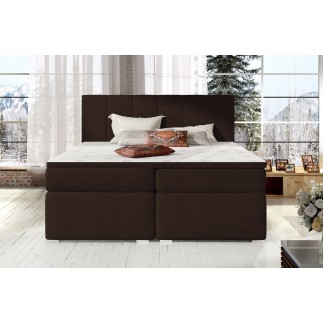 Ensemble boxspring complet tête de lit + sommiers + matelas + surmatelas BORIS de VENESETTI - tissu luxe chocolat - 160x200 cm