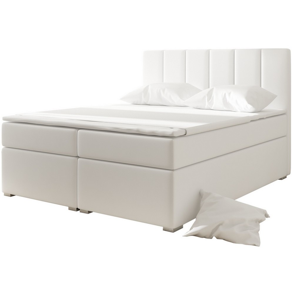 Ensemble boxspring complet tête de lit + sommiers + matelas + surmatelas BORIS de VENESETTI - simili cuir blanc - 180x200 cm Ensemble boxspring complet tête de lit + sommiers + matelas + surmatelas BORIS de VENESETTI - simili cuir blanc - 180x200 cm