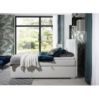 Ensemble boxspring complet tête de lit + sommiers + matelas + surmatelas BORIS de VENESETTI - simili cuir blanc - 180x200 cm