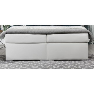 Ensemble boxspring complet tête de lit + sommiers + matelas + surmatelas BORIS de VENESETTI - simili cuir blanc - 180x200 cm