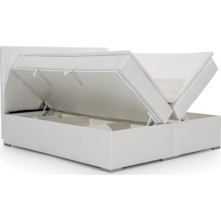Ensemble boxspring complet tête de lit + sommiers + matelas + surmatelas BORIS de VENESETTI - simili cuir blanc - 140x200 cm