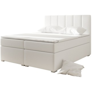Ensemble boxspring complet tête de lit + sommiers + matelas + surmatelas BORIS de VENESETTI - simili cuir blanc - 140x200 cm