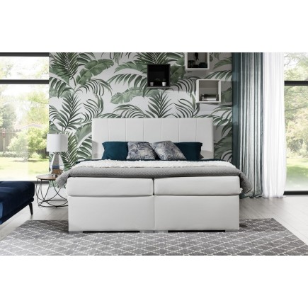 Ensemble boxspring complet tête de lit + sommiers + matelas + surmatelas BORIS de VENESETTI - simili cuir blanc - 160x200 cm