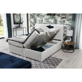 Ensemble boxspring complet tête de lit + sommiers + matelas + surmatelas BORIS de VENESETTI - simili cuir blanc - 160x200 cm