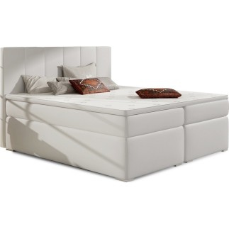 Ensemble boxspring complet tête de lit + sommiers + matelas + surmatelas BORIS de VENESETTI - simili cuir blanc - 160x200 cm