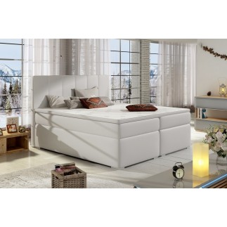 Ensemble boxspring complet tête de lit + sommiers + matelas + surmatelas BORIS de VENESETTI - simili cuir blanc - 160x200 cm