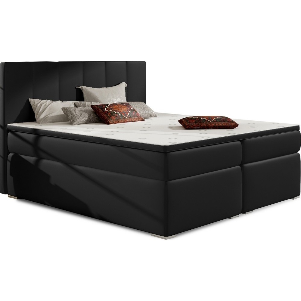 Ensemble boxspring complet tête de lit + sommiers + matelas + surmatelas BORIS de VENESETTI - simili cuir noir - 140x200 cm Ensemble boxspring complet tête de lit + sommiers + matelas + surmatelas BORIS de VENESETTI - simili cuir noir - 140x200 cm