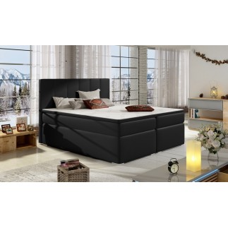 Ensemble boxspring complet tête de lit + sommiers + matelas + surmatelas BORIS de VENESETTI - simili cuir noir - 140x200 cm