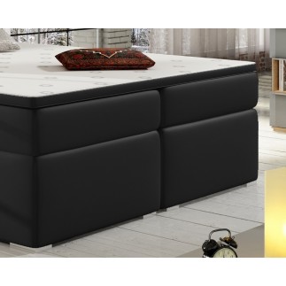Ensemble boxspring complet tête de lit + sommiers + matelas + surmatelas BORIS de VENESETTI - simili cuir noir - 140x200 cm