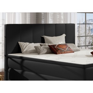Ensemble boxspring complet tête de lit + sommiers + matelas + surmatelas BORIS de VENESETTI - simili cuir noir - 140x200 cm
