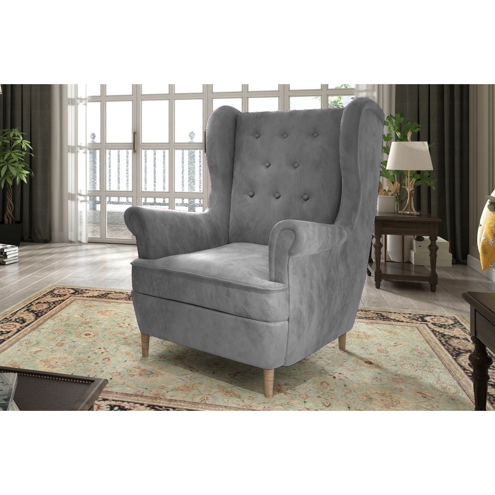 Fauteuil 1 place en tissu velours catégorie luxe, gris, ARNAUD Fauteuil 1 place en tissu velours catégorie luxe, gris, ARNAUD