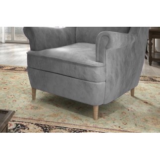 Fauteuil 1 place en tissu velours catégorie luxe, gris, ARNAUD