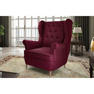 Fauteuil 1 place en tissu velours catégorie luxe, bordeaux, ARNAUD