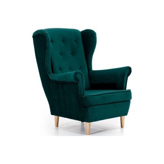 Fauteuil 1 place en tissu velours catégorie luxe, vert foncé, ARNAUD