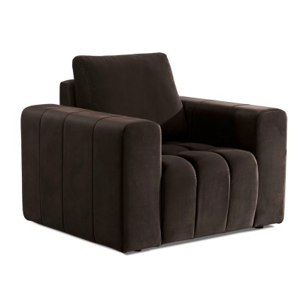 Fauteuil 1 place en tissu velours catégorie luxe, chocolat, LAZINO