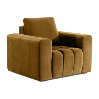 Fauteuil 1 place en tissu velours catégorie luxe, moutarde, LAZINO