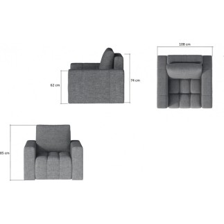 Fauteuil 1 place en tissu velours catégorie luxe, gris, LAZINO