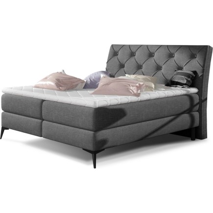 Ensemble boxspring complet tête de lit + sommiers + matelas + surmatelas LAMBERT de VENESETTI - tissu luxe gris foncé - 140x200