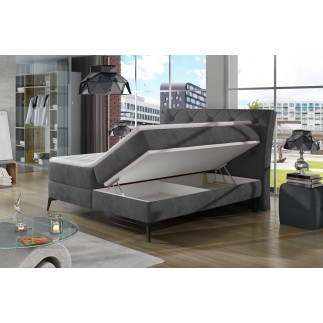 Ensemble boxspring complet tête de lit + sommiers + matelas + surmatelas LAMBERT de VENESETTI - tissu luxe gris foncé - 140x200