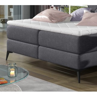 Ensemble boxspring complet tête de lit + sommiers + matelas + surmatelas LAMBERT de VENESETTI - tissu luxe gris foncé - 140x200