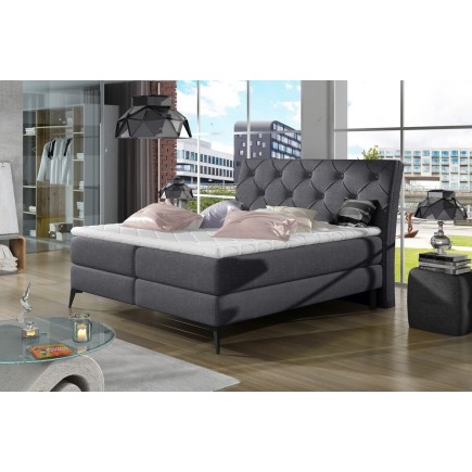 Ensemble boxspring complet tête de lit + sommiers + matelas + surmatelas LAMBERT de VENESETTI - tissu luxe gris foncé - 160x200