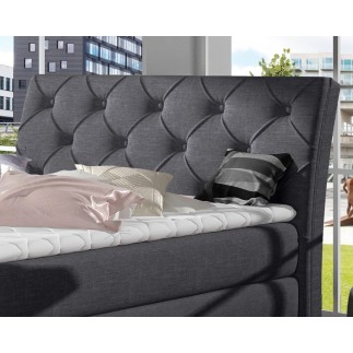 Ensemble boxspring complet tête de lit + sommiers + matelas + surmatelas LAMBERT de VENESETTI - tissu luxe gris foncé - 160x200