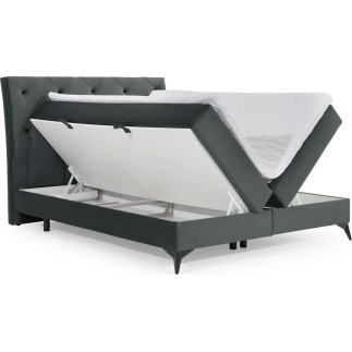 Ensemble boxspring complet tête de lit + sommiers + matelas + surmatelas LAMBERT de VENESETTI - tissu luxe gris foncé - 160x200