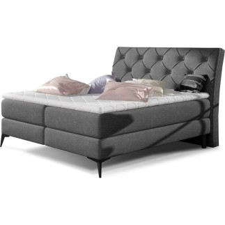 Ensemble boxspring complet tête de lit + sommiers + matelas + surmatelas LAMBERT de VENESETTI - tissu luxe gris foncé - 180x200