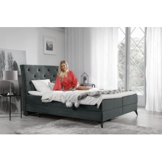 Ensemble boxspring complet tête de lit + sommiers + matelas + surmatelas LAMBERT de VENESETTI - tissu luxe gris foncé - 180x200