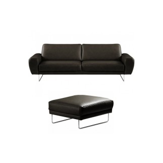 2eme paiement de la commande: Canapé 3 places en 100% TOUT cuir italien de prestige, SPENCER, noir, . Pouf spencer en tout cuir
